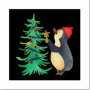 Funny Cute Merry Christmas Tree Penguin Costume Holiday Posters and Art